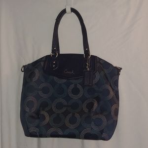 Coach Ashley Dotted OP Art North South Satchel Shoulder Bag Purse F25183 Blue